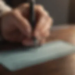 Close-up of a check being signed