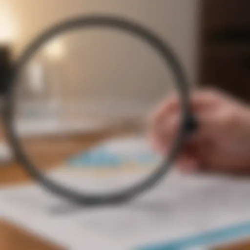 Illustration of a magnifying glass analyzing credit report