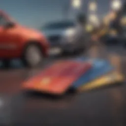 Illustration of a credit card and car symbolizing payment method