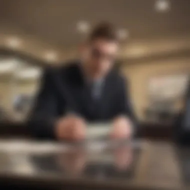 A bank teller handling a check at the counter