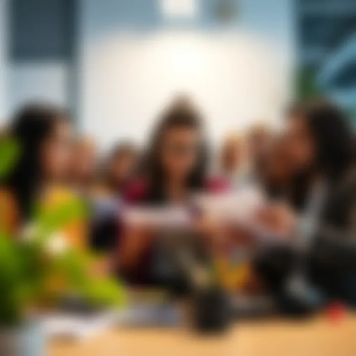 A diverse group of professionals reviewing applications