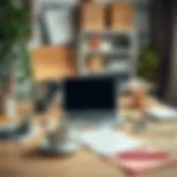 Organized Workspace for Writing Cover Letters A well-organized workspace with a laptop and stationery