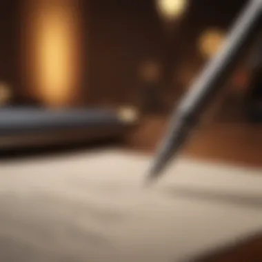 A pen poised over a blank document ready to write