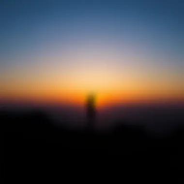 A silhouette of a person standing on a cliff overlooking a sunset