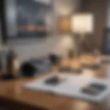 Sleek Office Desk Setup for Cell Phone Deduction Stylish minimalist office desk setup with modern gadgets