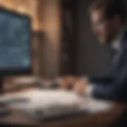 A thoughtful financial professional analyzing graphs and data.