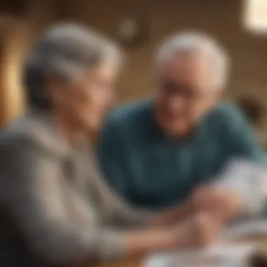 Elderly couple discussing health insurance options