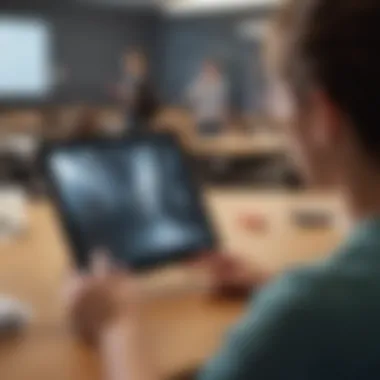 Tablet being used in a modern classroom setting