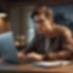 A young professional exploring job listings on a laptop