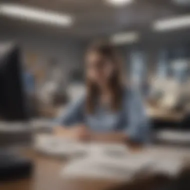 Teenager organizing files in a professional office setting