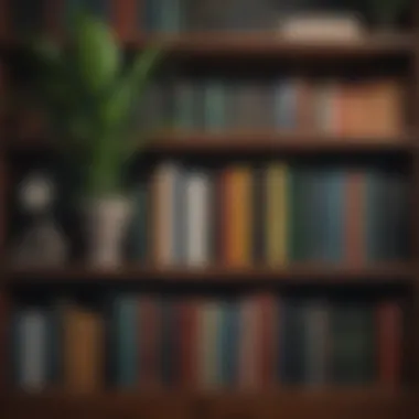 Diverse Investment Literature A bookshelf filled with diverse investment titles and a decorative plant