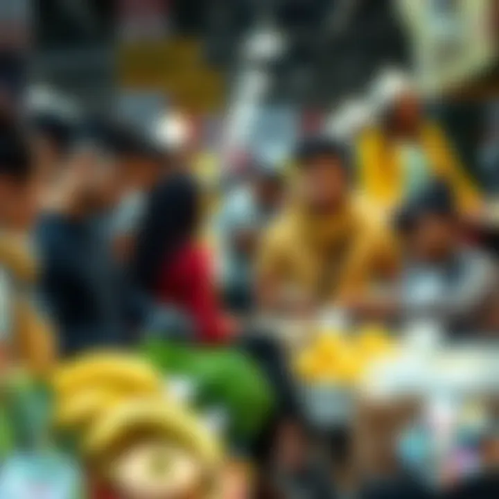 Diverse group of individuals engaging in a market setting