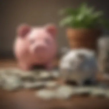 A serene savings environment with a piggy bank and dollar bills