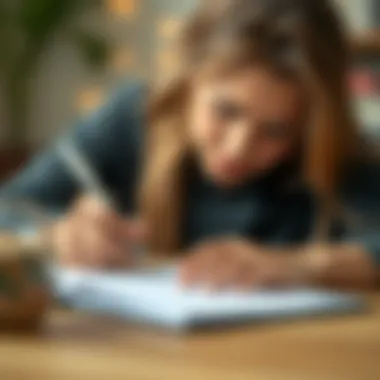 A serene scene of a person writing a heartfelt note of appreciation