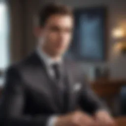Professional dressed in formal attire during financial interview