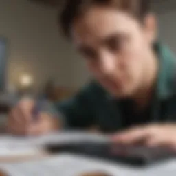 A student calculating their loan balances using a calculator