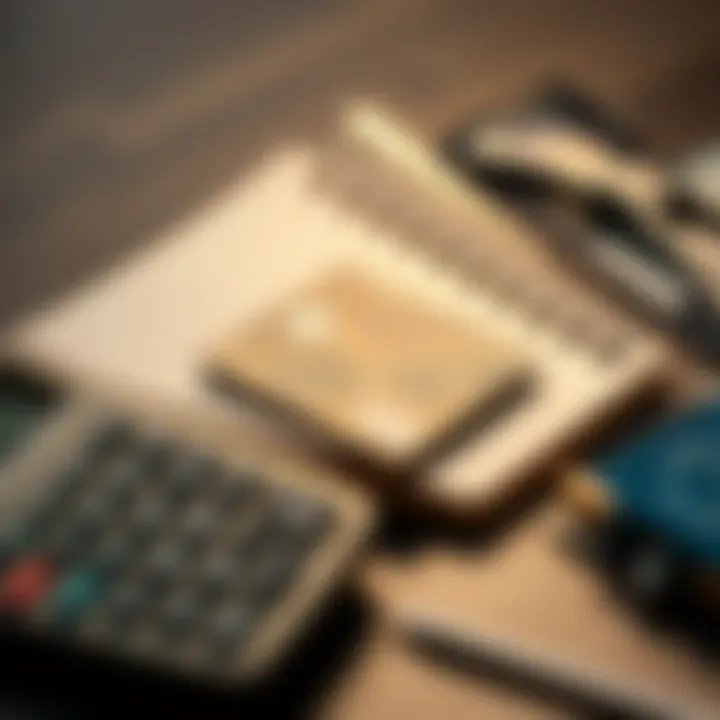 Financial Management Tools A calculator, notebook, and debit card representing financial management