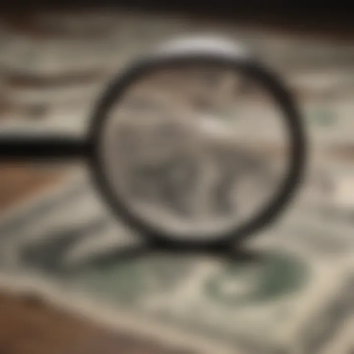 Illustration of a magnifying glass on dollar signs