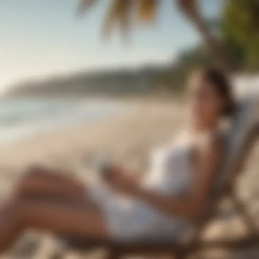 Elegant woman relaxing on a luxurious beach