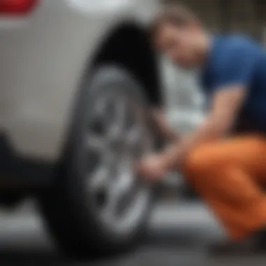 Mechanic Adjusting Wheel Alignment