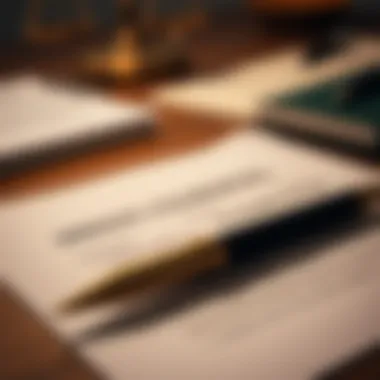 A legal document on a table with a pen