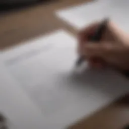 A person reviewing a lease agreement with a pen in hand