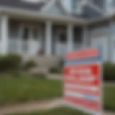 Close-up of a 'For Sale' sign in front of a foreclosed property