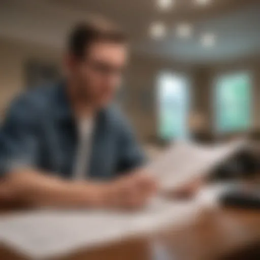 A focused individual reviewing documents related to foreclosures