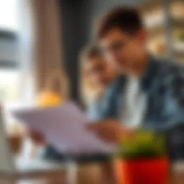 Parent guiding teenager on work permit application