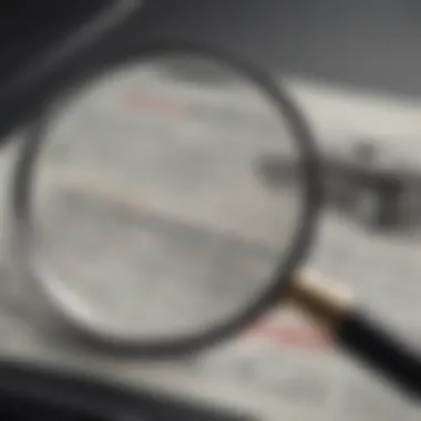 Attention to detail: Examining the terms of auto loan refinancing Magnifying glass focusing on fine print