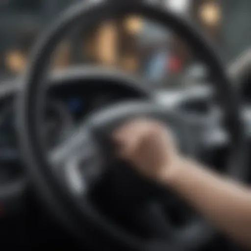 Vehicle steering wheel close-up