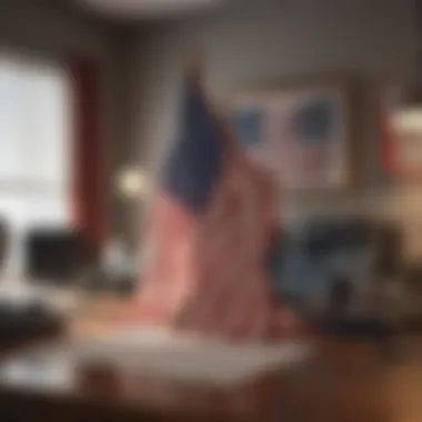 American Flag draped over office desk