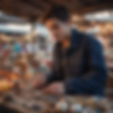 Young entrepreneur showcasing handmade crafts at a market stall