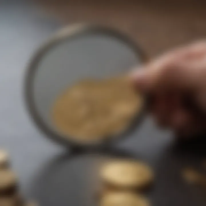 Magnifying Glass Examining Gold Coin