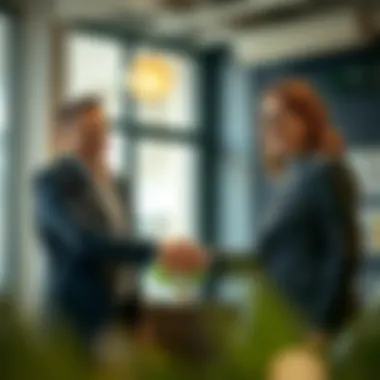 Happy tenant and landlord shaking hands after a successful lease signing