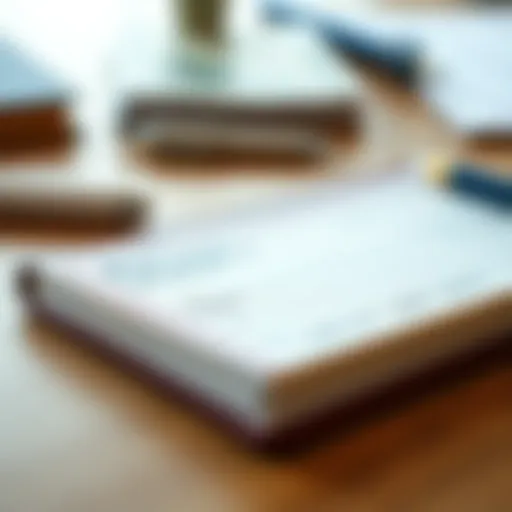 A close-up of a checkbook with checks organized neatly