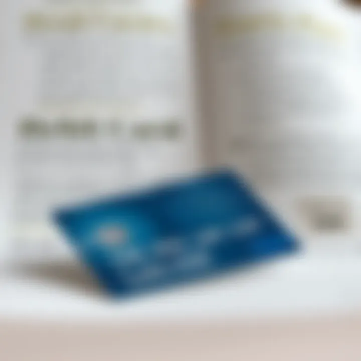 A close-up of a prepaid debit card with financial literacy tips in the background.
