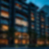 A luxurious condominium exterior showcasing modern architecture