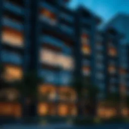 A luxurious condominium exterior showcasing modern architecture