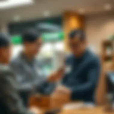 A traditional bank teller assisting a customer with a deposit