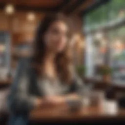 A person engaged in freelance work at a cozy cafe