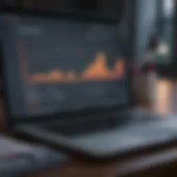 An open laptop displaying financial graphs and data, emphasizing online learning.