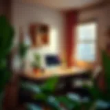 Cozy home office setup with plants and natural light