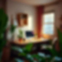 Cozy home office setup with plants and natural light