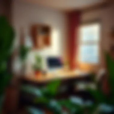 Cozy home office setup with plants and natural light