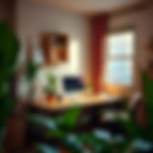Cozy home office setup with plants and natural light