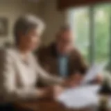 Elderly couple reviewing financial documents