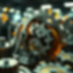A conceptual illustration of capitalism represented by interconnected gears symbolizing economic activity