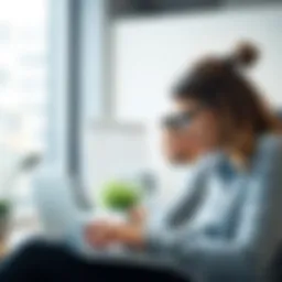 An employee studying with a laptop