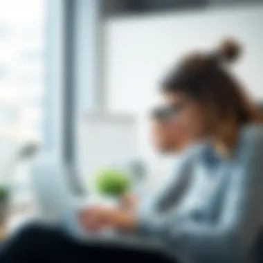 An employee studying with a laptop